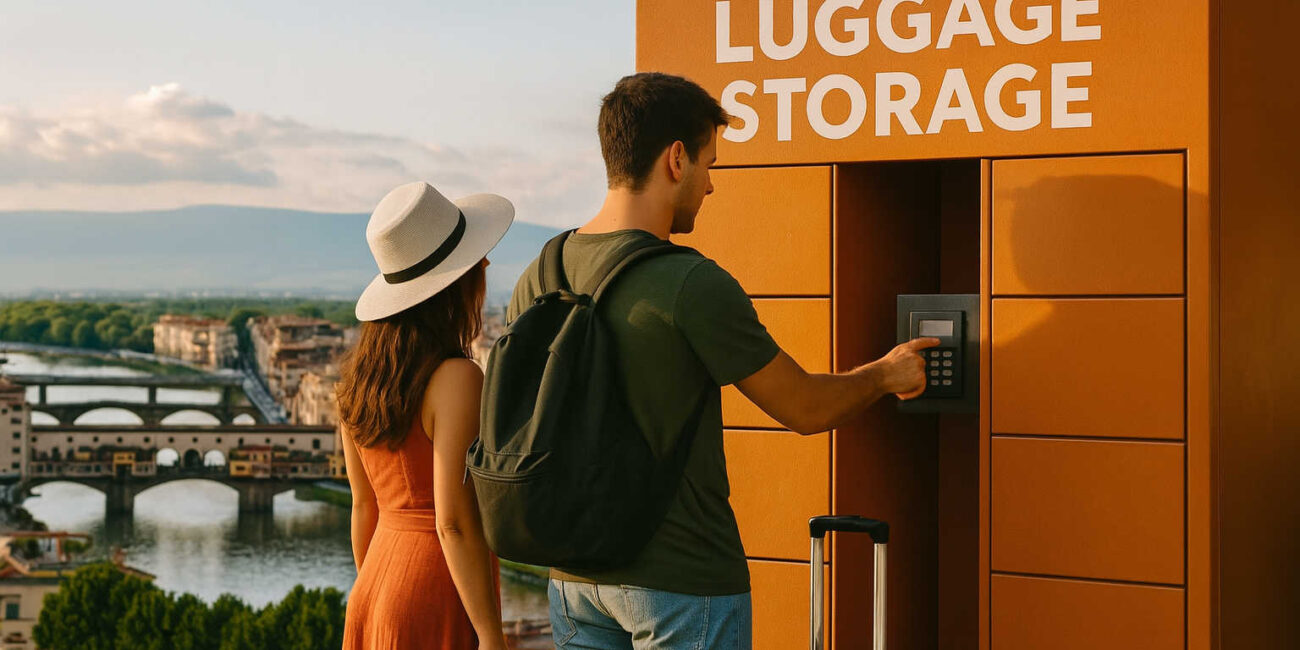 boy and girl at an automatic cash drawer in the background Florence